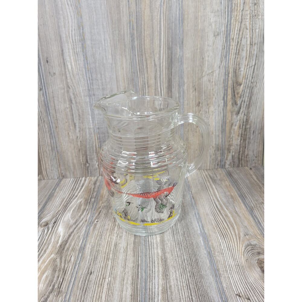 Vintage Pheasant Pitcher, Hazel Atlas Glass 80 oz